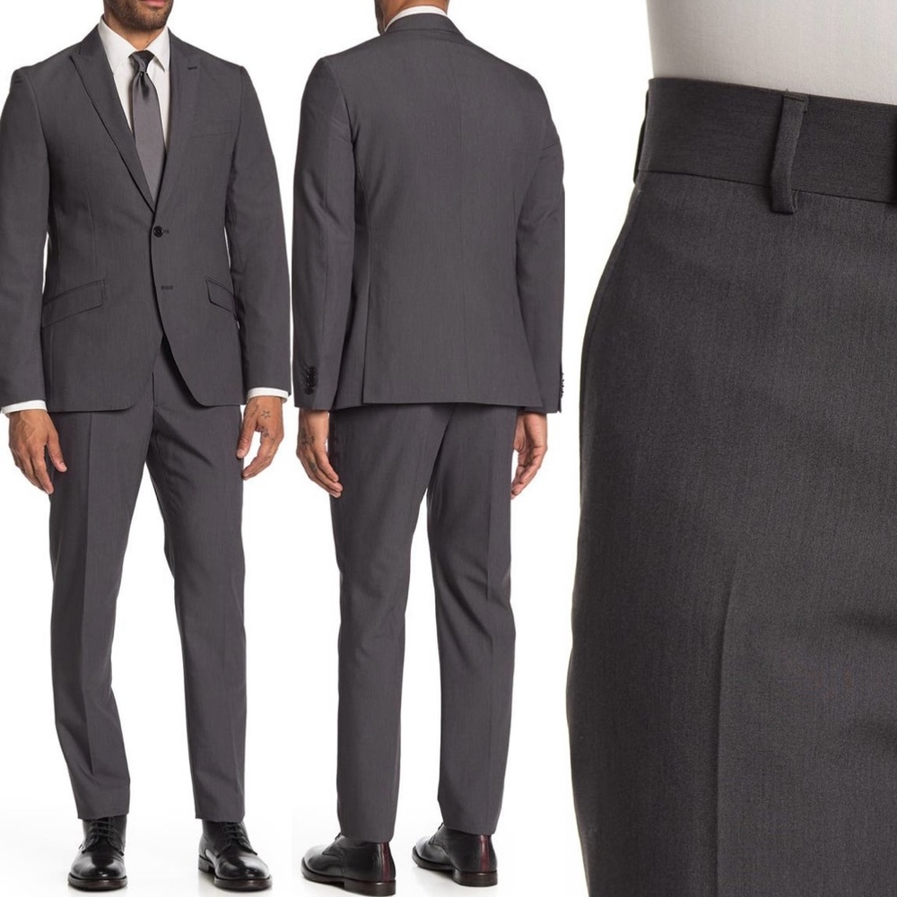 BRIXTON Savile Row Co - Grey Two Button Notch Lapel Extra Trim Suit - Mens 36S